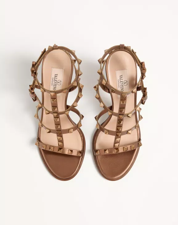 Valentino Rockstud Metallic Calfskin Leather Ankle Strap Sandal 90 Mm - Image 5